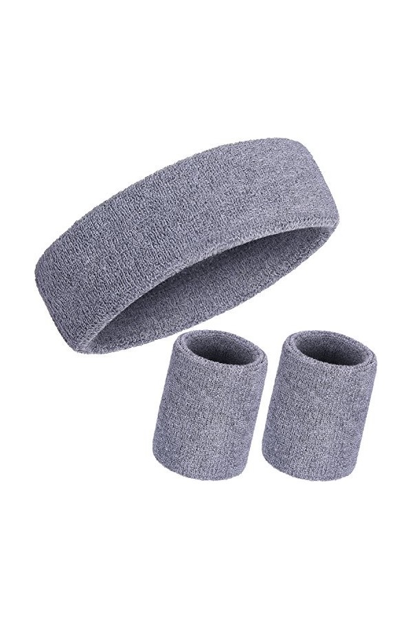 3 Pièces Bandes de Transpiration Set, Comprenant Bandeau de Sport et Bandeau de Poignet Bande de Transpiration Rayée en Coton