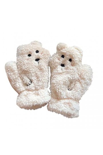 Gants dhiver féminins mignons dessins animés chauds anti-froid en peluche moufles Nlk928, beige, taille unique