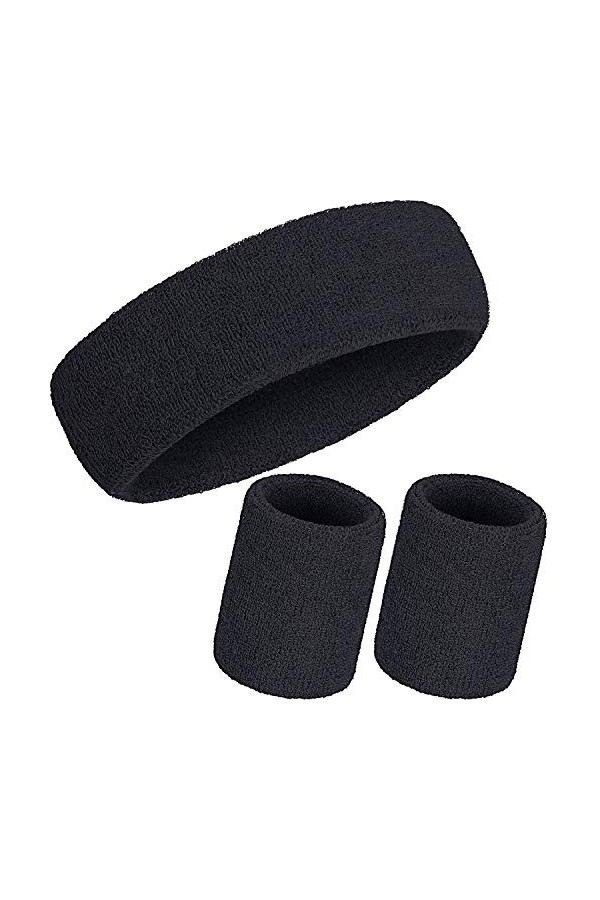 3 Pièces Bandes de Transpiration Set, Comprenant Bandeau de Sport et Bandeau de Poignet Bande de Transpiration Rayée en Coton