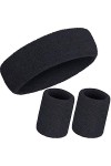 3 Pièces Bandes de Transpiration Set, Comprenant Bandeau de Sport et Bandeau de Poignet Bande de Transpiration Rayée en Coton