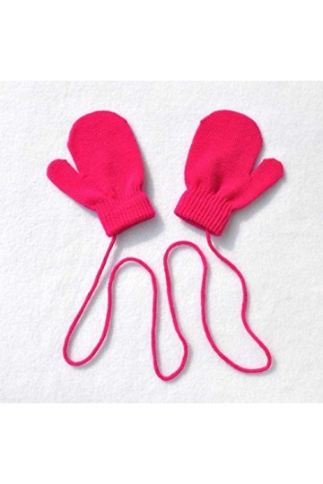 Gants dhiver mignons tricotés chauds avec ficelle - Moufles solides pour femme - Isolation par temps froid, rose vif, Taille