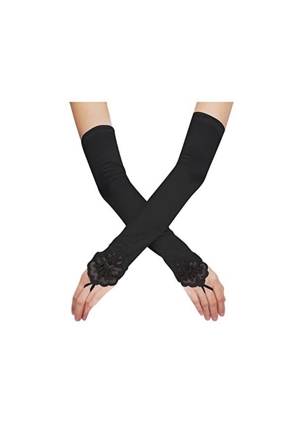 Gants de coude - Longueur percée - Extensibles - Pour soirée - Pour femme - Rouge satiné - Gants des années 1920 - Moufles po