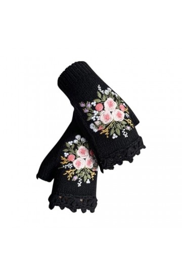 Gants dhiver brodés à la main pour femmes, gants tricotés, gants en dentelle synthétique, gants chauds pour lhiver, gants t