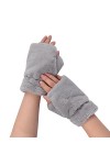 JIAHG Femmes Moufle Demi-Doigts Duvet de Lapin Imitation Hiver Gants Demi-Doigts Doublure en Polaire Doux Chaud Gants dHiver