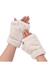 JIAHG Femmes Moufle Demi-Doigts Duvet de Lapin Imitation Hiver Gants Demi-Doigts Doublure en Polaire Doux Chaud Gants dHiver