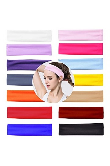 VEGCOO 14 Pcs Bandeaux De Coton De Yoga, Bandeau de Sport Elastique, Bandeau Cheveux Femmes et Filles pour Yoga/Pilates/ Fitn