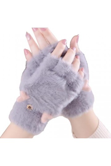 TAHUAON Mitaines dhiver en laine douce pour femme, gris, taille unique