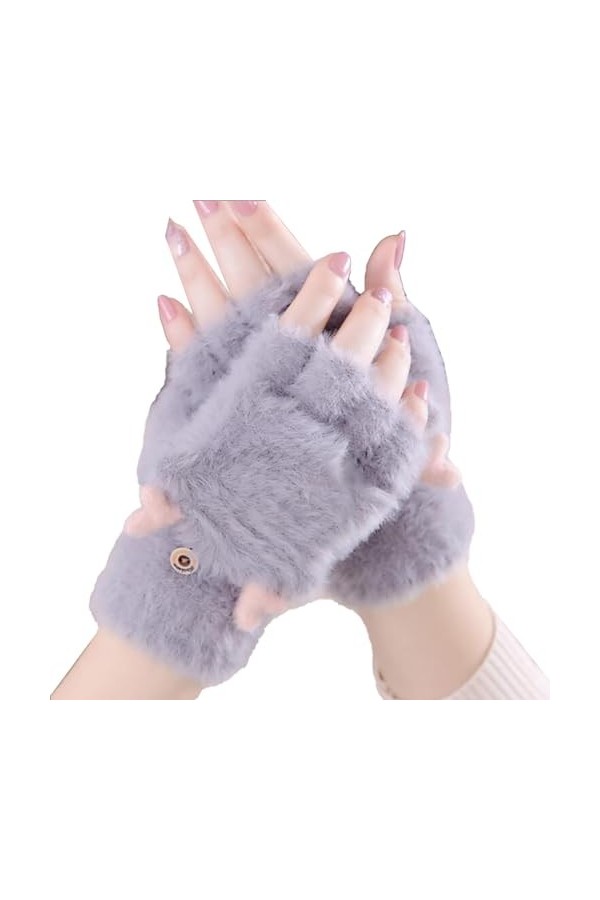 TAHUAON Mitaines dhiver en laine douce pour femme, gris, taille unique