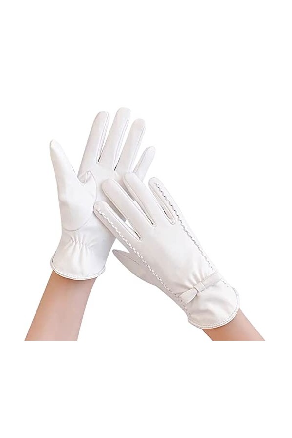 KhG376 Gants de conduite en cuir avec broderie papillon et doublure en polaire pour femme WH1, taille unique , Wh1., Taille 
