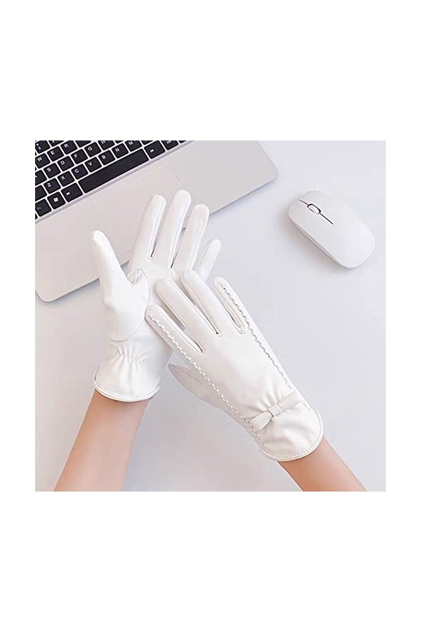 KhG376 Gants de conduite en cuir avec broderie papillon et doublure en polaire pour femme WH1, taille unique , Wh1., Taille 