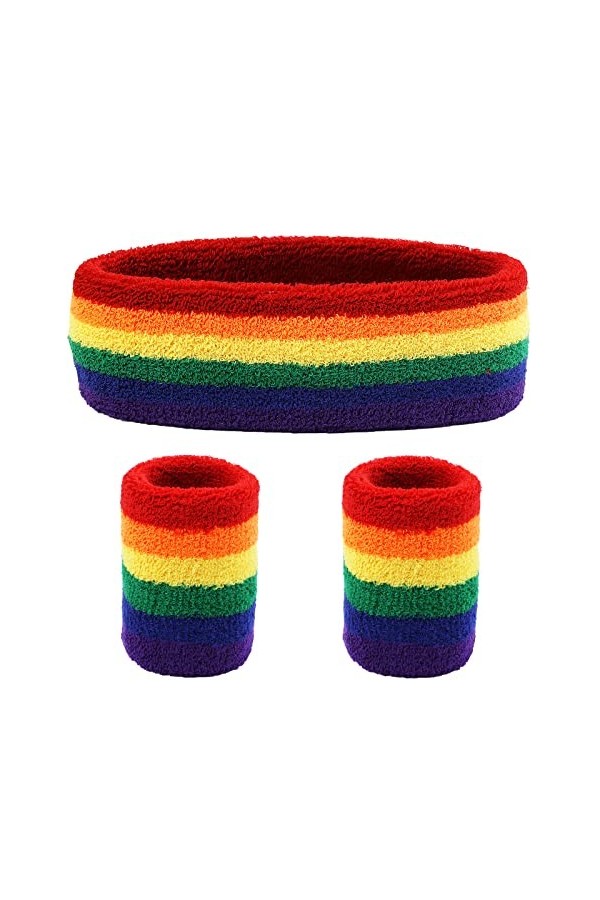 Yolev 3 Pi¨¨Ces Bandeau Ensemble Sport Bandeau Bracelet 80s Bandana Ensemble pour Sport Hommes Femmes Accessoires