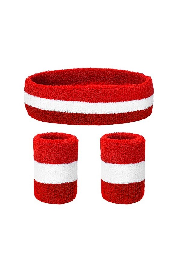 Yolev 3 Pi¨¨Ces Bandeau Ensemble Sport Bandeau Bracelet 80s Bandana Ensemble pour Sport Hommes Femmes Accessoires