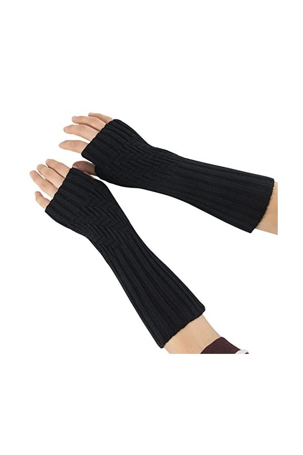 KEERADS Mitaines dhiver douces pour femme - Gants tricotés chauds pour temps froid, Noir , Taille Unique