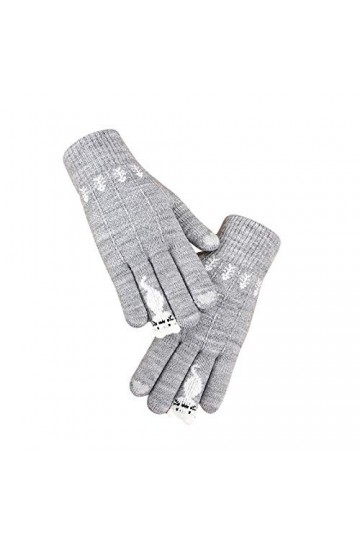 KEERADS Gants dhiver en tricot pour femme et fille avec imprimé chat - Doux et chaud - Pour temps froid, gris, Taille Unique