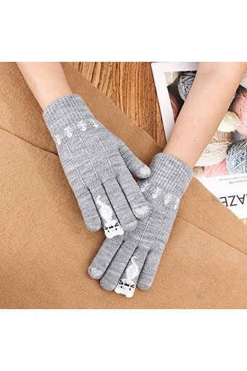 KEERADS Gants dhiver en tricot pour femme et fille avec imprimé chat - Doux et chaud - Pour temps froid, gris, Taille Unique