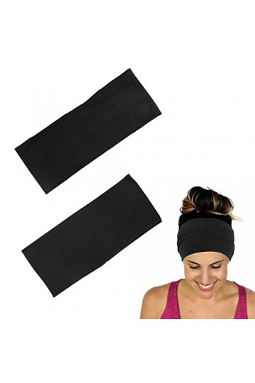 2 Larges Bandes de Cheveux, Bande de Cheveux Noire de 9 cm de Large et Bande de Cheveux Gris foncé de 12 cm, Bandeau de Sport