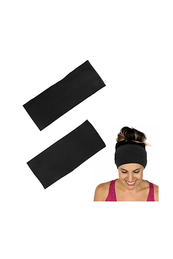 2 Larges Bandes de Cheveux, Bande de Cheveux Noire de 9 cm de Large et Bande de Cheveux Gris foncé de 12 cm, Bandeau de Sport