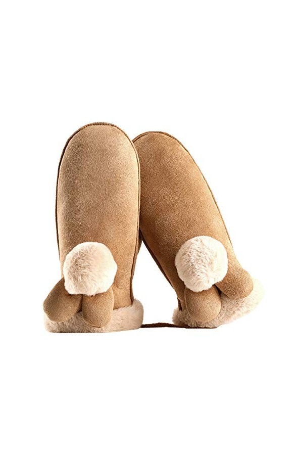 ISABELLE Moufle Mignon Gant Coton Epaisse Hiver Femme Fille Etudiante pour Activites en Plein Air Garder Chaud Rouge