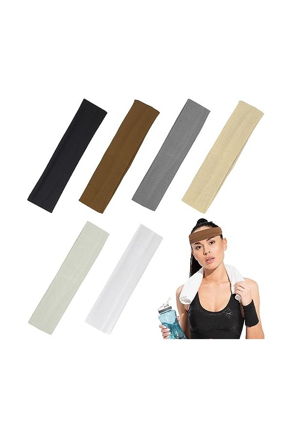 6 pièces Bandeau de Sport Bandeau de Yoga Bandeaux élastiques Bandes de Sueur Bandeaux élastiques de Couleur mélangée pour Fe