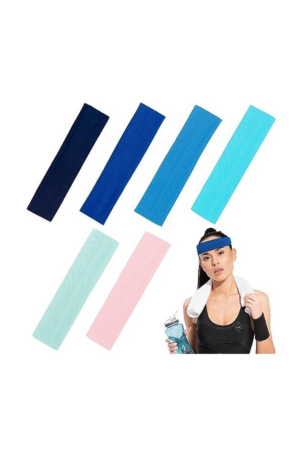 6 pièces Bandeau de Sport Bandeau de Yoga Bandeaux élastiques Bandes de Sueur Bandeaux élastiques de Couleur mélangée pour Fe