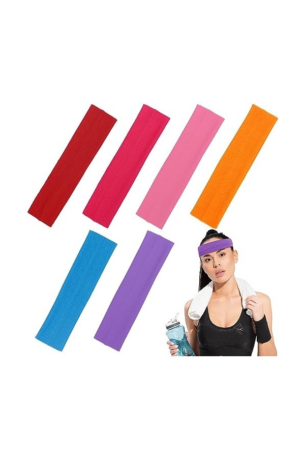 6 pièces Bandeau de Sport Bandeau de Yoga Bandeaux élastiques Bandes de Sueur Bandeaux élastiques de Couleur mélangée pour Fe