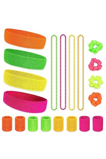 Udbrud Serre Poignet Fluo Annees 80, 12 Pièces Bandes de Transpiration Set Bandeau Sport pour Hommes et Femmes élastiques à C