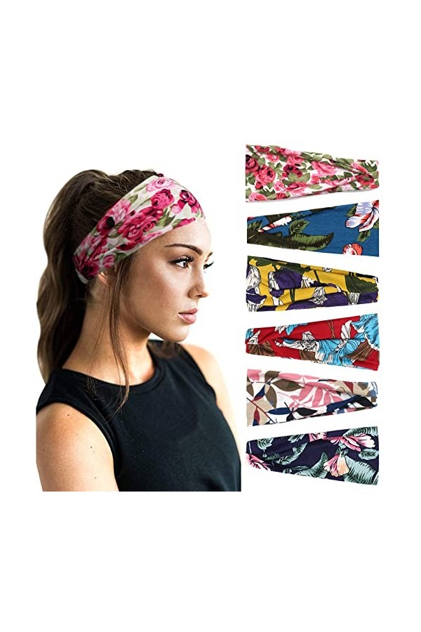 DRESHOW 6 Pièces Bandeau Cheveux pour Femme Yoga Courir Bandeaux Sport Entraînement Bandeaux Mignon Accessoire