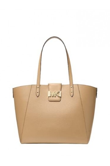 Michael Kors Karlie Grand sac fourre-tout en cuir grainé, camel, Large