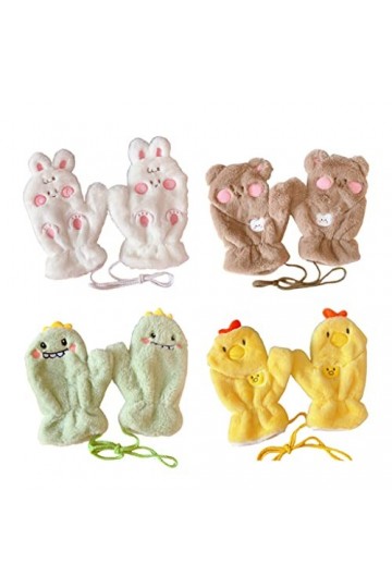 Gants dhiver en peluche pour femme et fille - Motif animaux - Épais - Chaud - Doux - À porter au chaud - Coupe-vent - Gants 