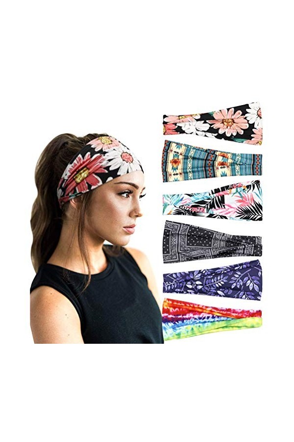 DRESHOW 6 Pièces Bandeau Cheveux pour Femme Yoga Courir Bandeaux Sport Entraînement Bandeaux Mignon Accessoire