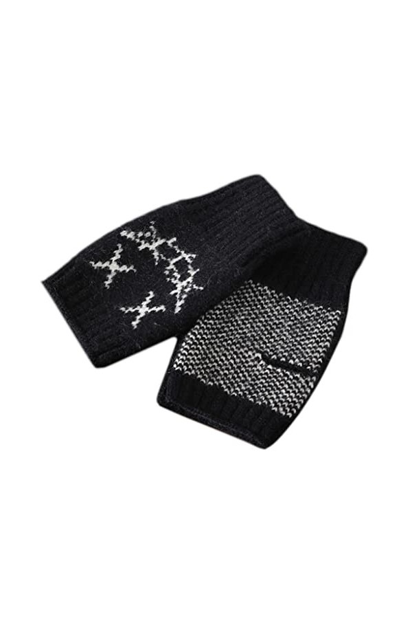 Mitaines en tricot avec trou pour le pouce, Noir , Taille Unique