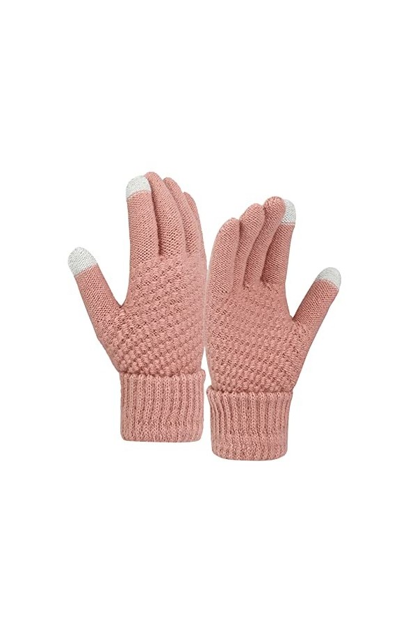 Keepwin Gants dhiver chauds en laine tricotée de couleur unie pour femme - Gants résistants au froid rose, taille unique , 