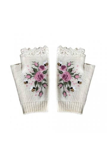 2023 Gants brodés à la main pour femmes, gants tricotés, gants à fleurs, gants brodés à la main, mitaines à fleurs brodées po