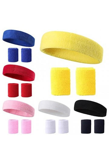 18 Pièces Bandeau Sport pour Hommes et Femmes Bandeau Transpiration Bandeau Poignet Set Bande de Cheveux Élastique Non Slip É