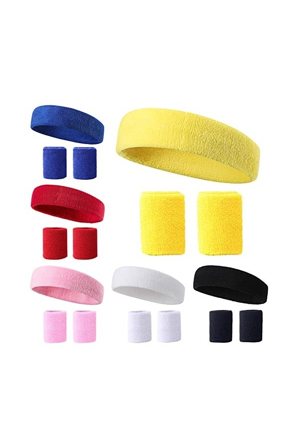 18 Pièces Bandeau Sport pour Hommes et Femmes Bandeau Transpiration Bandeau Poignet Set Bande de Cheveux Élastique Non Slip É