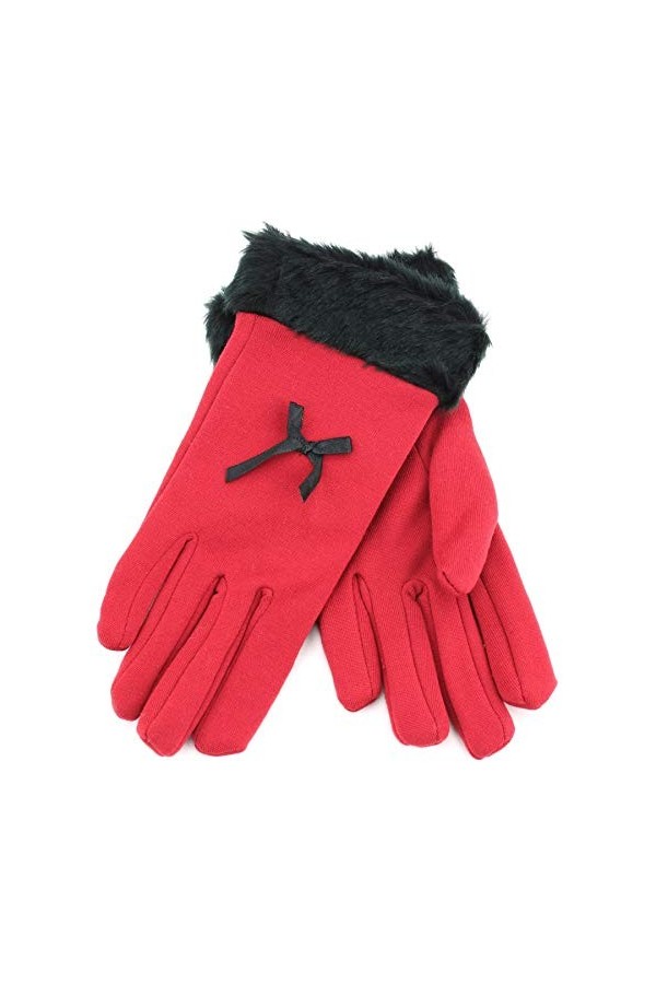 Gants pour femme avec bordure en fausse fourrure et nœud - Bleu - taille unique