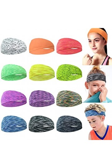 MiDoDo 12 PCS Fascia per Sport Wicking Fascia per Femme Fascia Bandeau Sport pour Femme Respirant Evacuant Lhumidité Elastiq