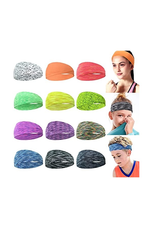 MiDoDo 12 PCS Fascia per Sport Wicking Fascia per Femme Fascia Bandeau Sport pour Femme Respirant Evacuant Lhumidité Elastiq