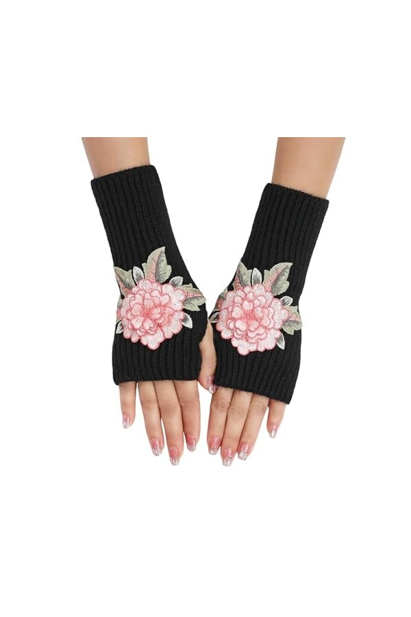 Briskorry Mitaines sans doigts pour femme - Gants dhiver chauds en tricot - Motif tressé - Chauffe-bras - Mitaines longues -