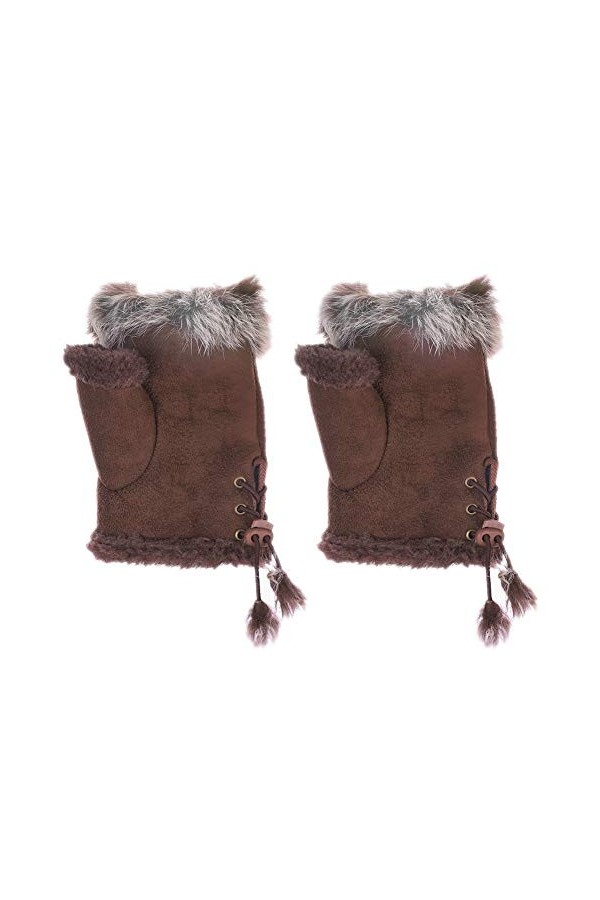 Gants en daim pour femme - Avec bande élastique réglable - Marron - Taille unique