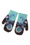 IOOOFU Femmes Hiver Cachemire Chaud Gants Doigts Complets Moufles De Broderie Florale - Cyan