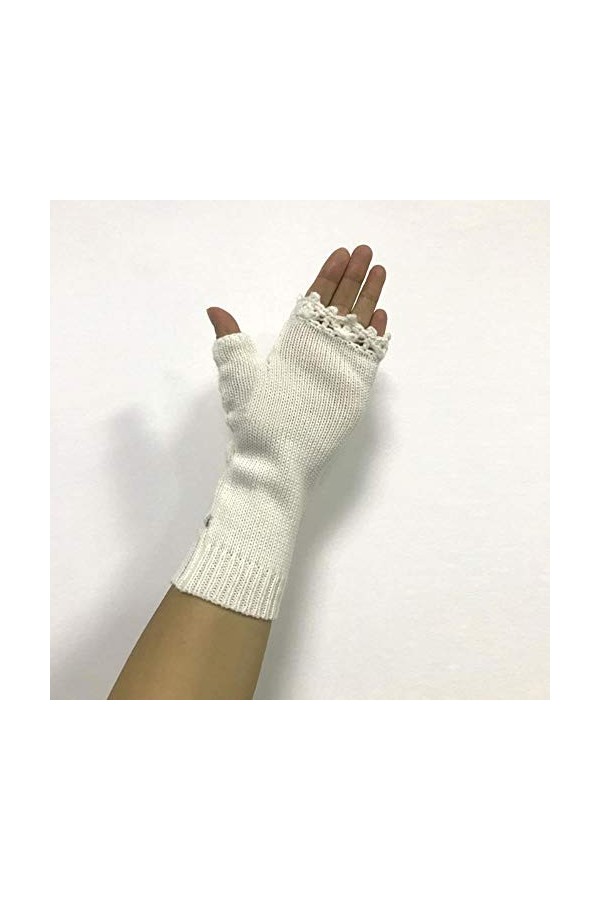 Mitaines À La Main pour Femmes Automne Fleur Chaud Laine Tricoté Gants dhiver Demi-Doigt Broderie Gants, Gris