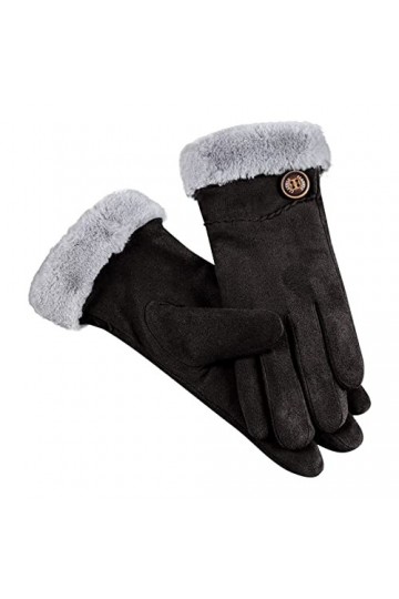 KhG386 Gants chauds en polaire pour femme avec nœud mignon et antidérapant Noir Taille unique, Noir , Taille Unique