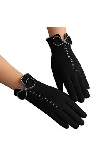 KhG387 Gants chauds en polaire pour femme avec nœud mignon et antidérapant Noir Taille unique, Noir , Taille Unique