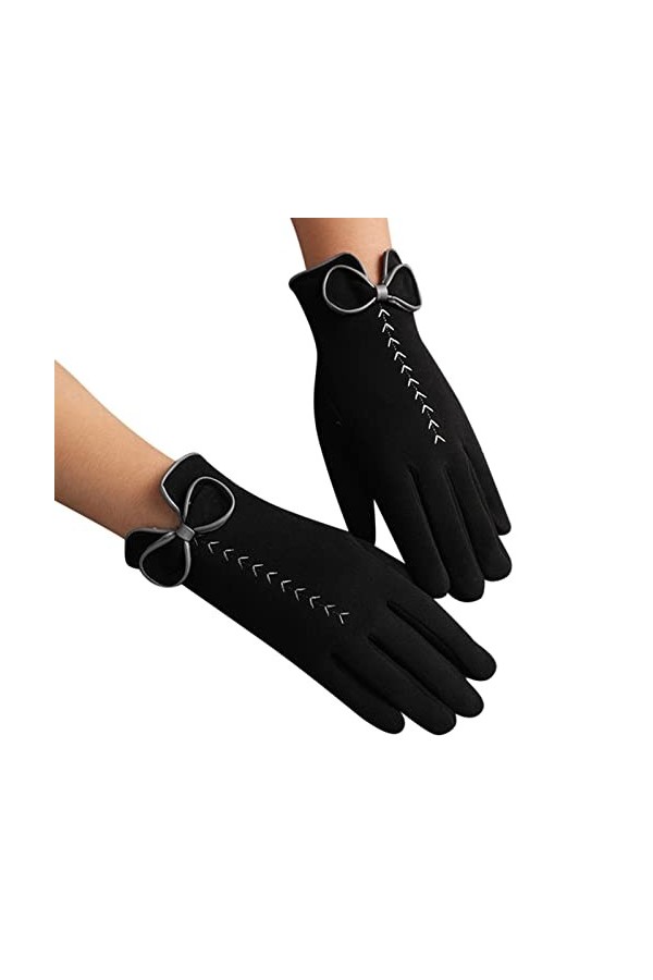 KhG387 Gants chauds en polaire pour femme avec nœud mignon et antidérapant Noir Taille unique, Noir , Taille Unique