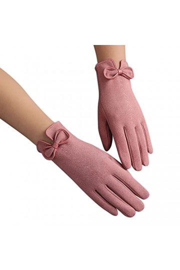 KhG387 Gants chauds en polaire pour femme avec nœud mignon et antidérapant Rose Taille unique, rose, Taille Unique