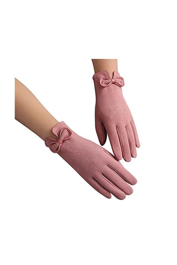 KhG387 Gants chauds en polaire pour femme avec nœud mignon et antidérapant Rose Taille unique, rose, Taille Unique