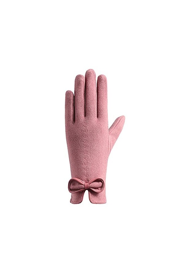 KhG387 Gants chauds en polaire pour femme avec nœud mignon et antidérapant Rose Taille unique, rose, Taille Unique