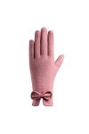 KhG387 Gants chauds en polaire pour femme avec nœud mignon et antidérapant Rose Taille unique, rose, Taille Unique