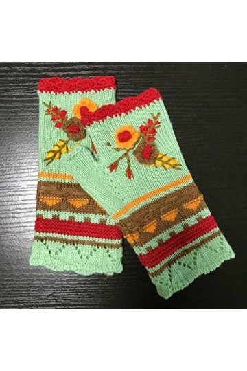 MAPPE Femmes Chaud Tricot Crochet À La Main Jacquard Tricoté Demi-Doigt Gants dhiver Mitaines À La Main Fleur Broderie Gants